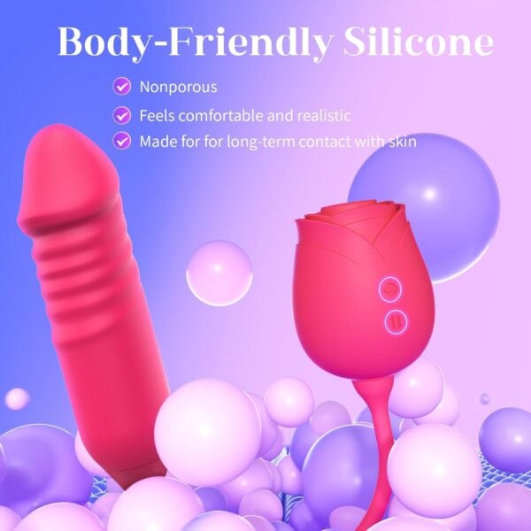 Vibrator Dildo Sex Toys for Women Rose Sex Toy with Thrusting G Spot Vibrators Nipple Stimulation (2)